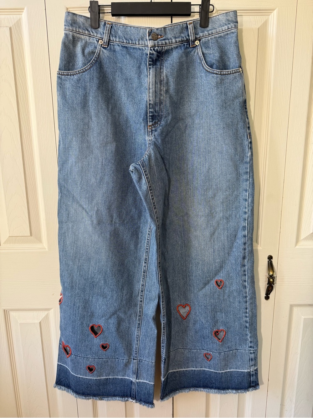 Vivetta Designer Heart Embroidered Wide Leg Cropped Jeans Made in Italy